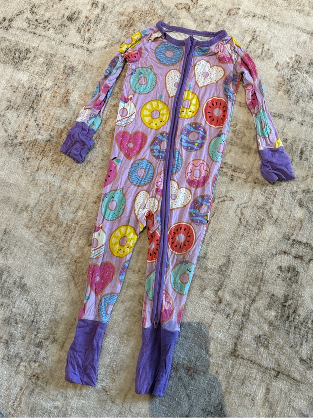 Little Sleepies Kids Purple Donut & Heart Zip-Front One-Piece Pajamas